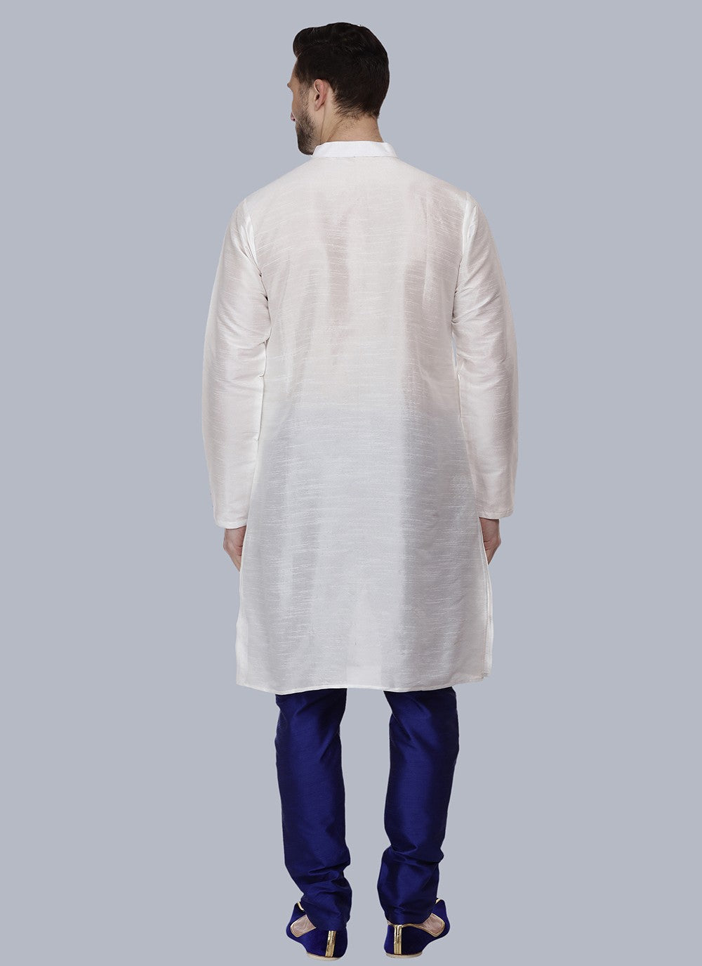 Embroidered Dupion Silk White Kurta Pyjama - M6570