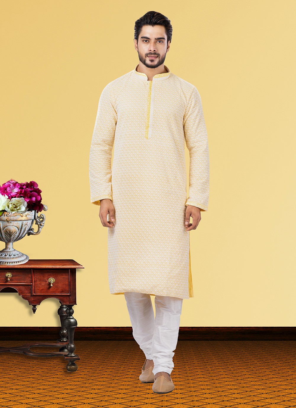 Embroidered Georgette Yellow Kurta Pyjama - M3734