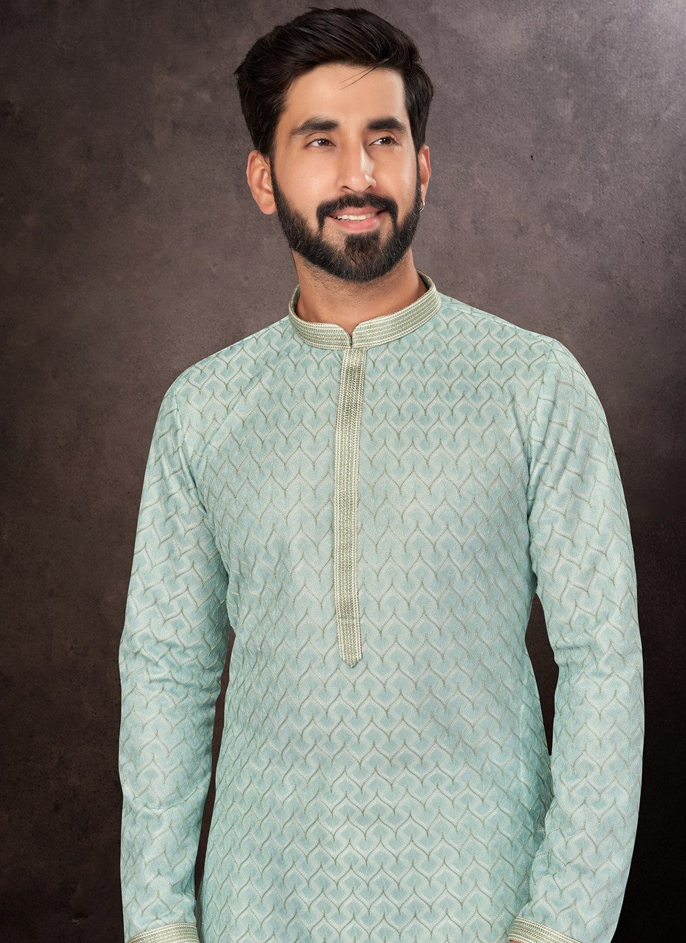 Embroidered Jacquard Green Kurta Pyjama - M7221