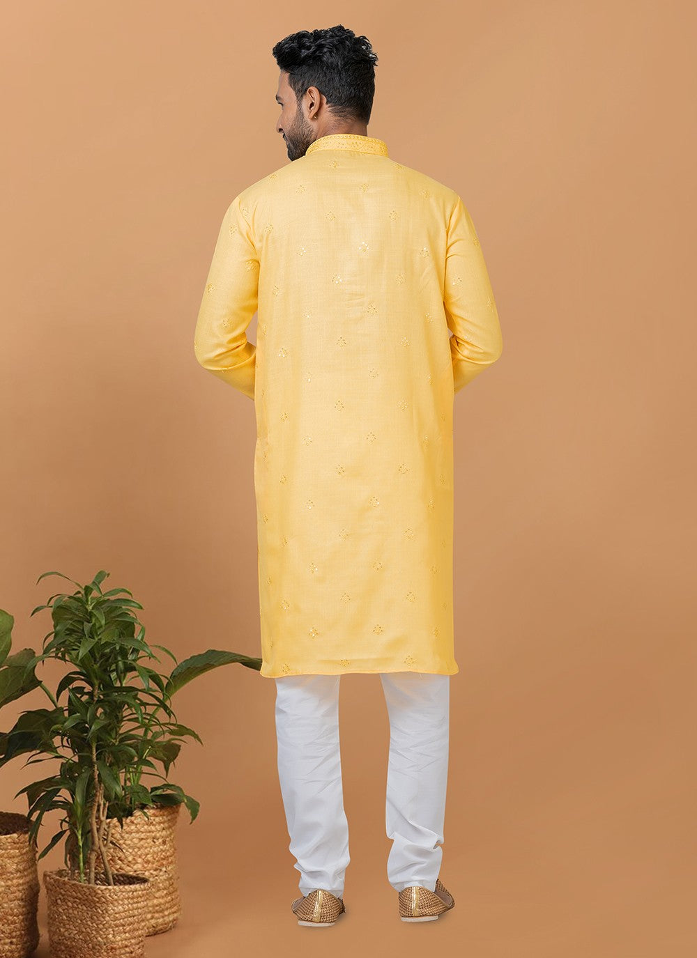 Embroidered Polly Cotton Yellow Kurta Pyjama - M6260