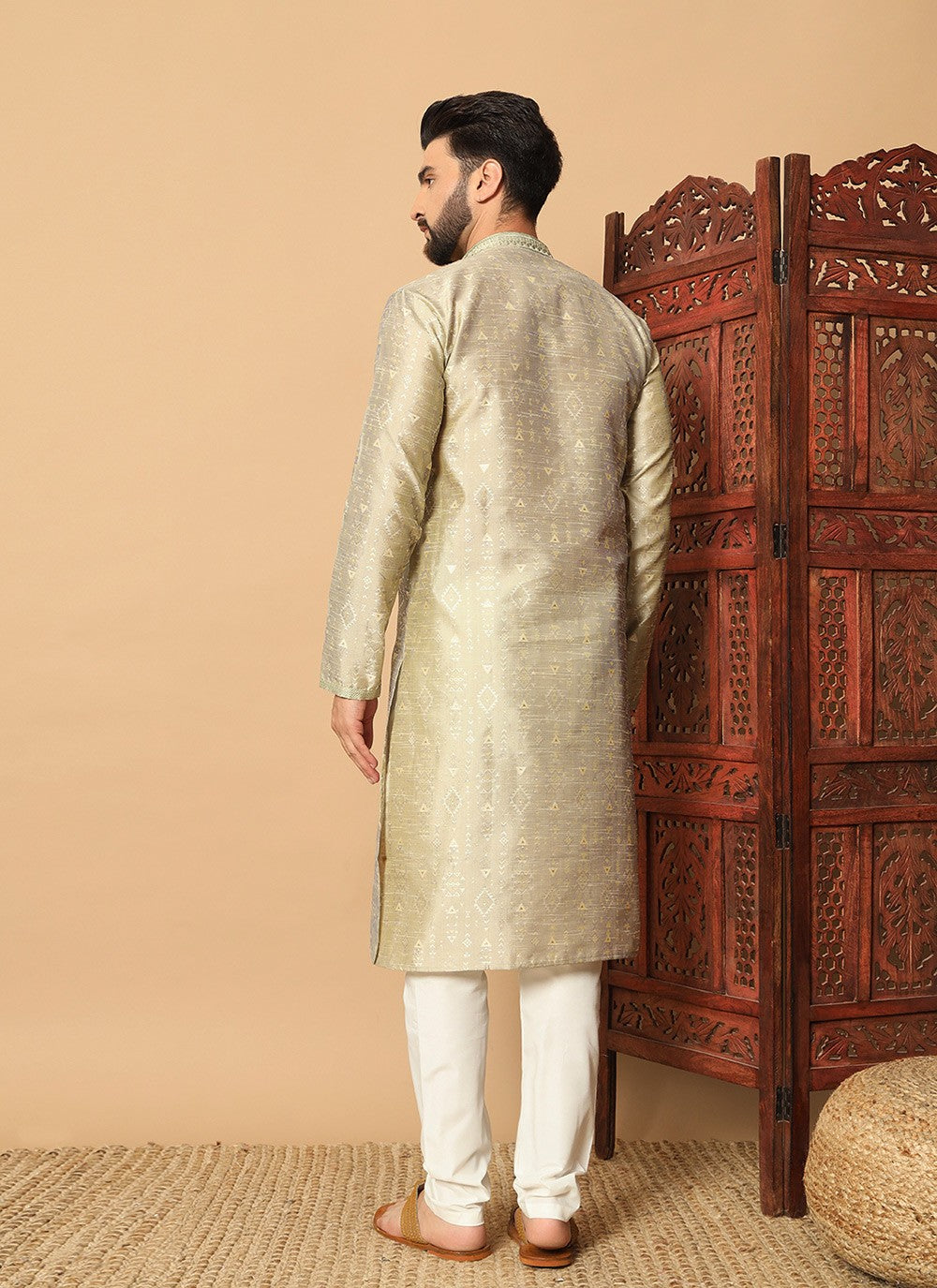 Embroidered Pure Silk Green Kurta Pyjama - M8284