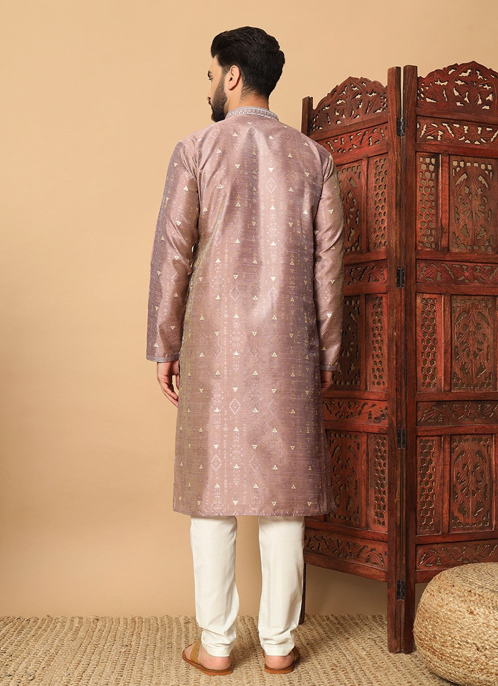 Embroidered Pure Silk Purple Kurta Pyjama - M8283