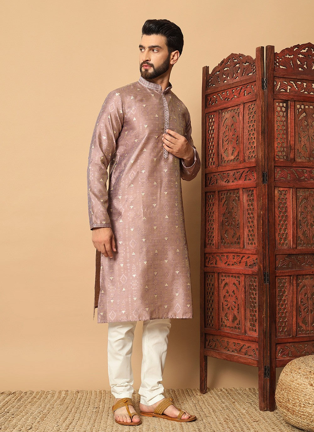 Embroidered Pure Silk Purple Kurta Pyjama - M8283