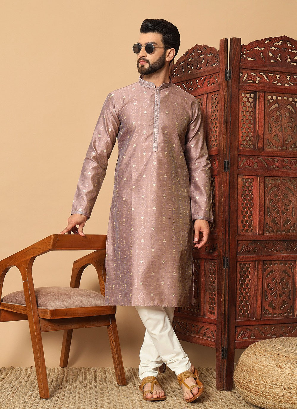 Embroidered Pure Silk Purple Kurta Pyjama - M8283