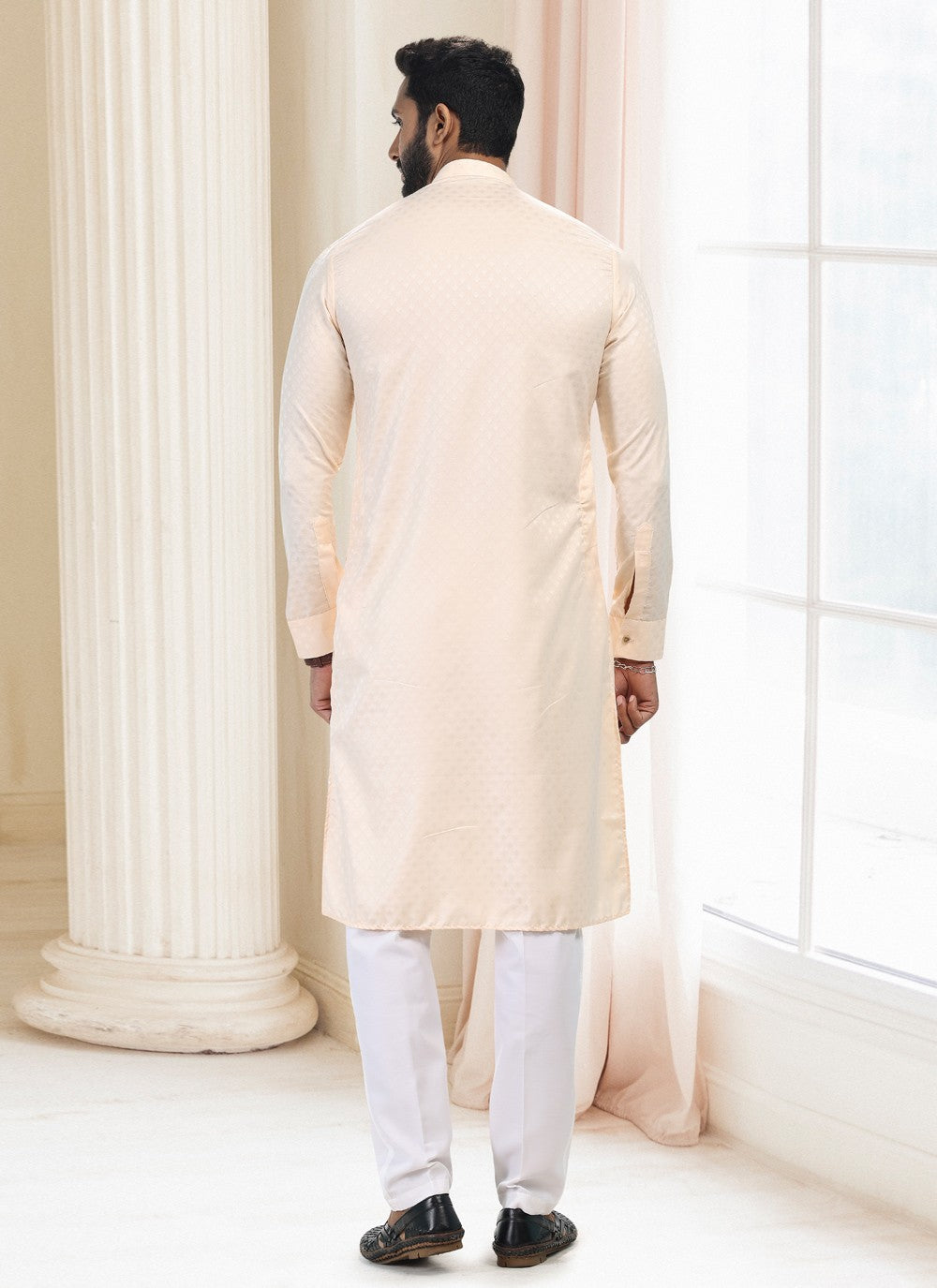 Fancy Work Silk Cream Kurta Pyjama - M5189