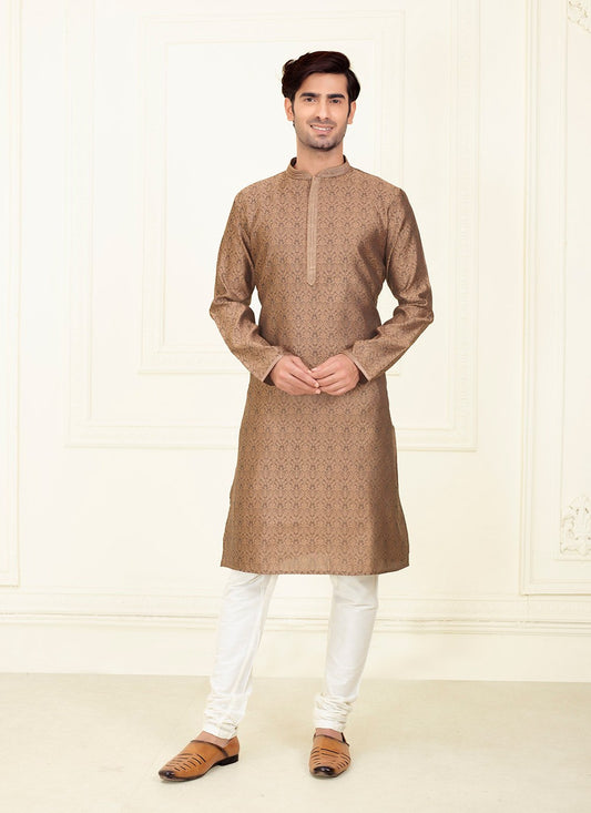 Jacquard Work Jacquard Brown Kurta Pyjama - M6836