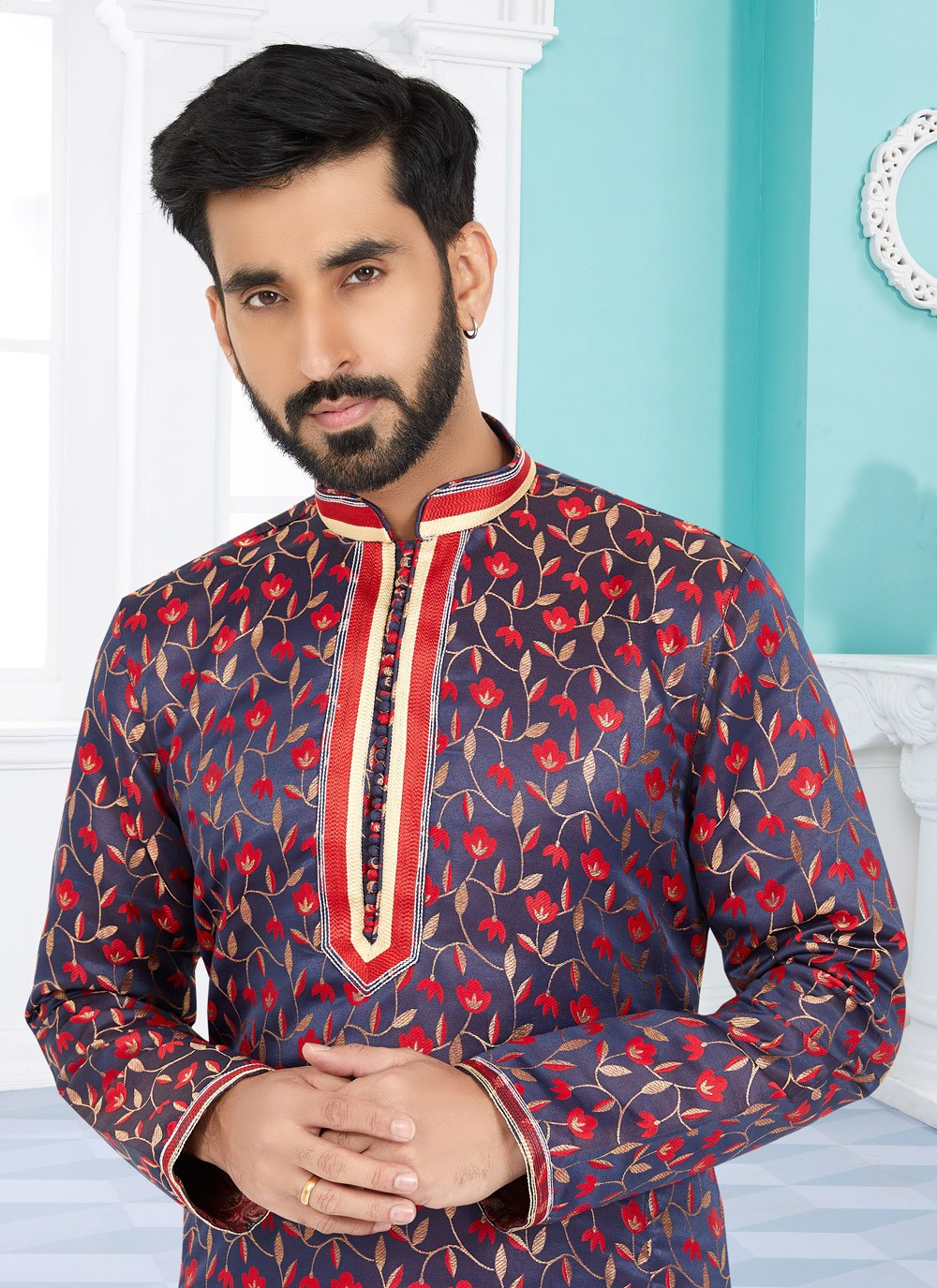 Jacquard Work Jacquard Silk Multi Colour Kurta Pyjama - M4934