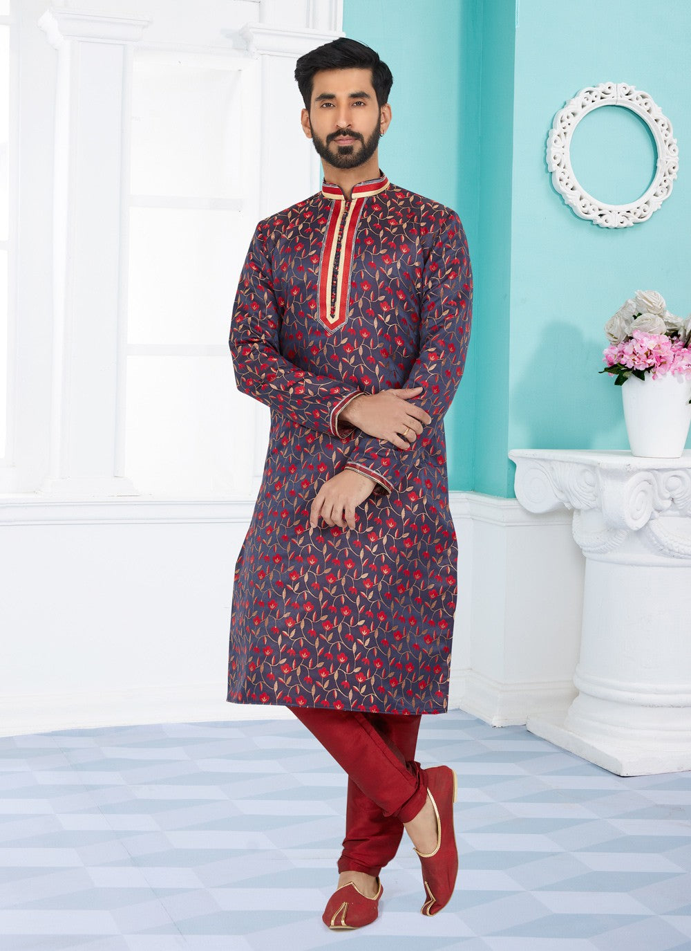 Jacquard Work Jacquard Silk Multi Colour Kurta Pyjama - M4934