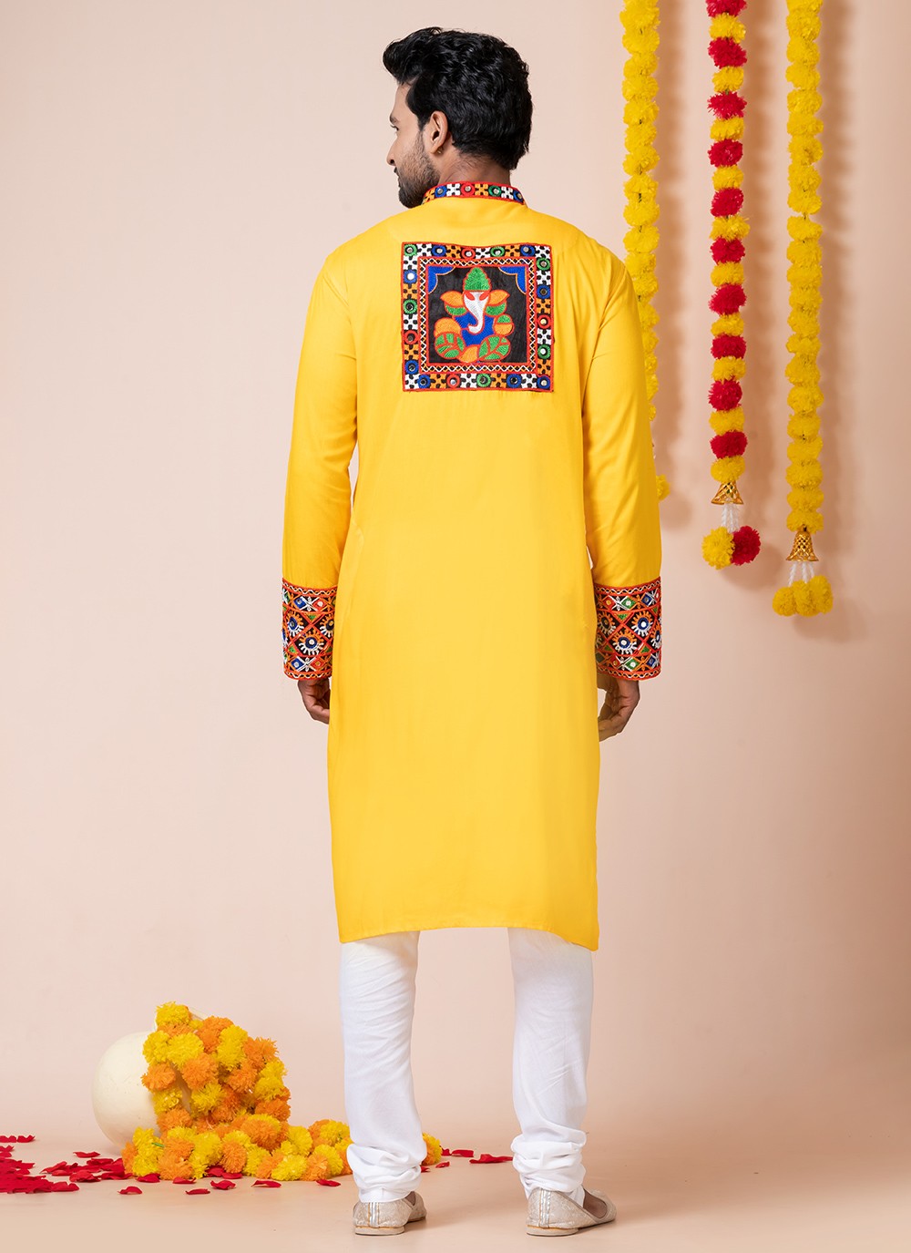 Lace Rayon Yellow Kurta Pyjama - M8305