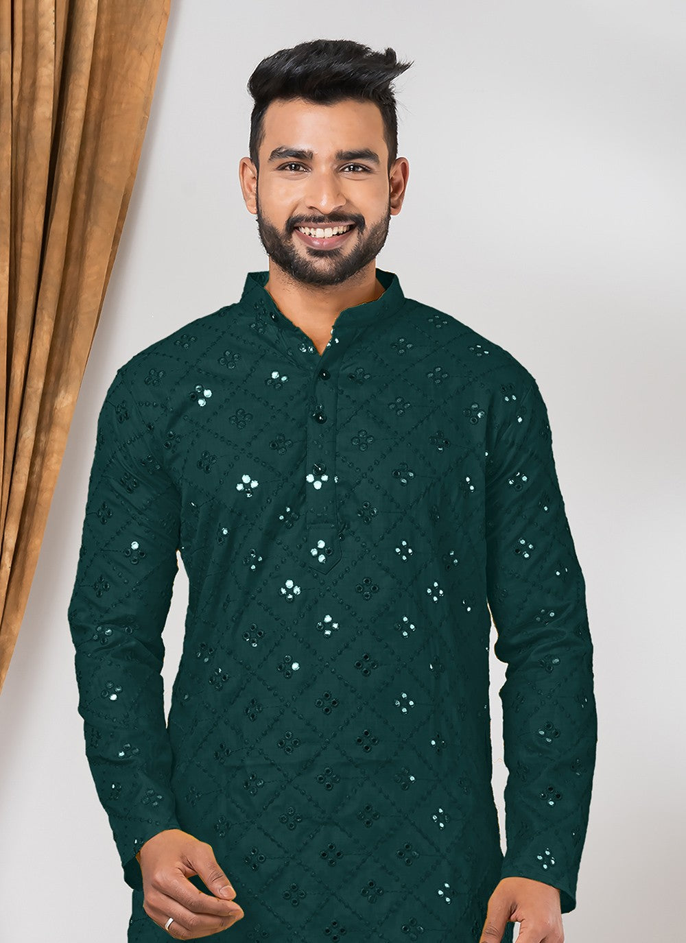 Mirror Cotton Green Kurta Pyjama - M7798