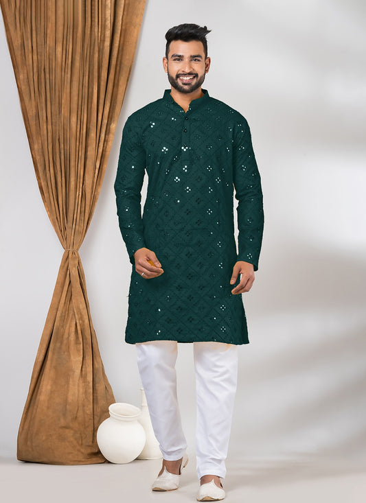 Mirror Cotton Green Kurta Pyjama - M7798