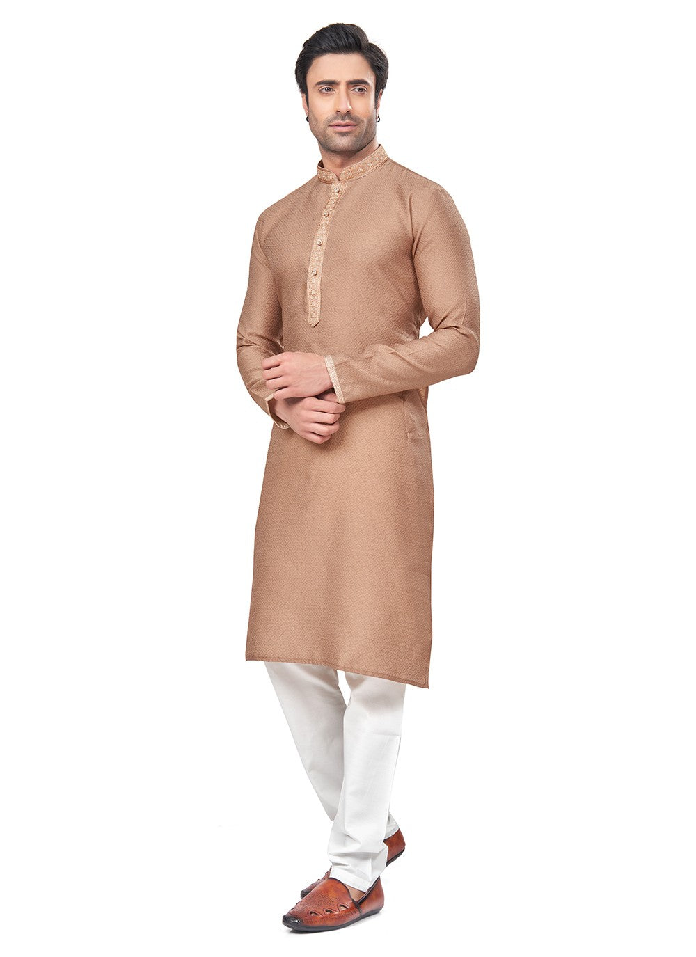 Mirror Jacquard Beige Kurta Pyjama - M8490