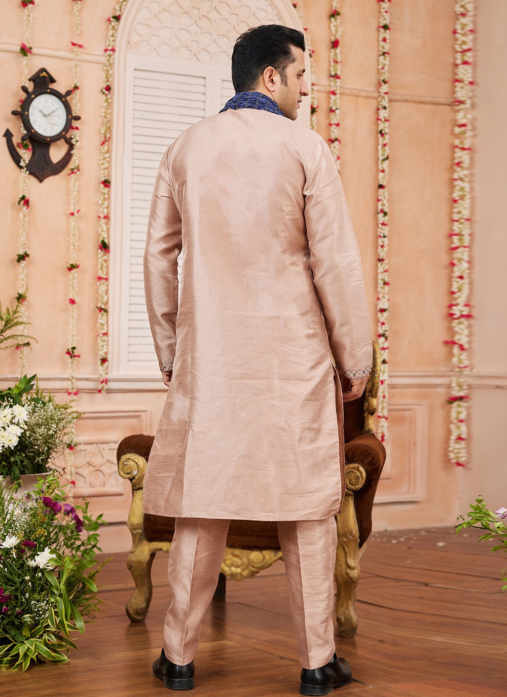 Patch Banarasi Silk Peach Kurta Pyjama - M8741