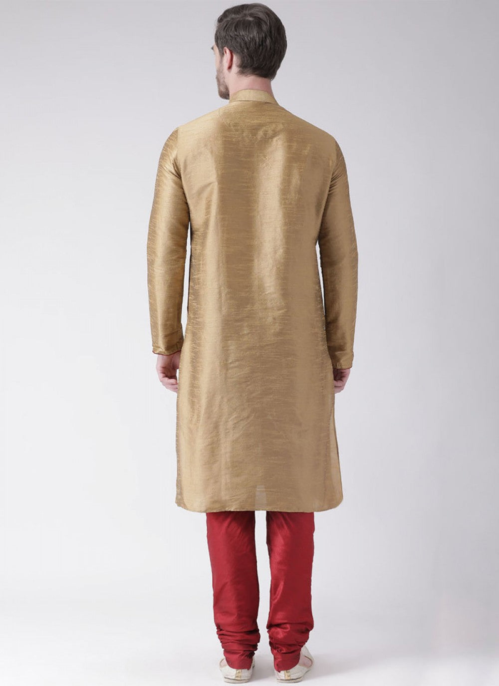 Plain Art Dupion Silk Gold Kurta Pyjama - M1447