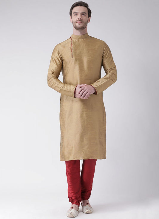 Plain Art Dupion Silk Gold Kurta Pyjama - M1447