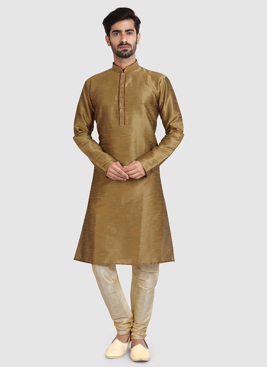 Plain Art Silk Beige Kurta Pyjama - M3423