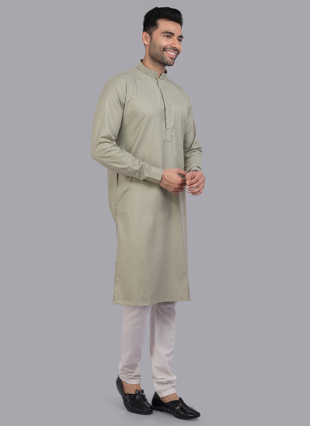 Plain Art Silk Green Kurta Pyjama - M6725