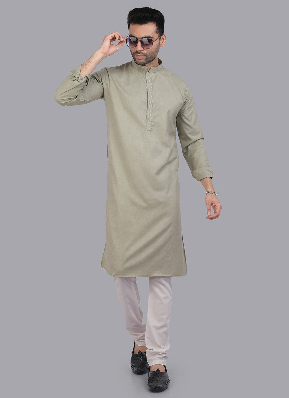 Plain Art Silk Green Kurta Pyjama - M6725