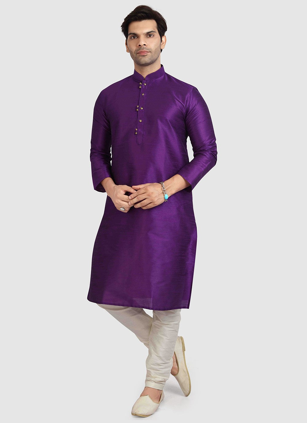 Plain Art Silk Purple Kurta Pyjama - M3407