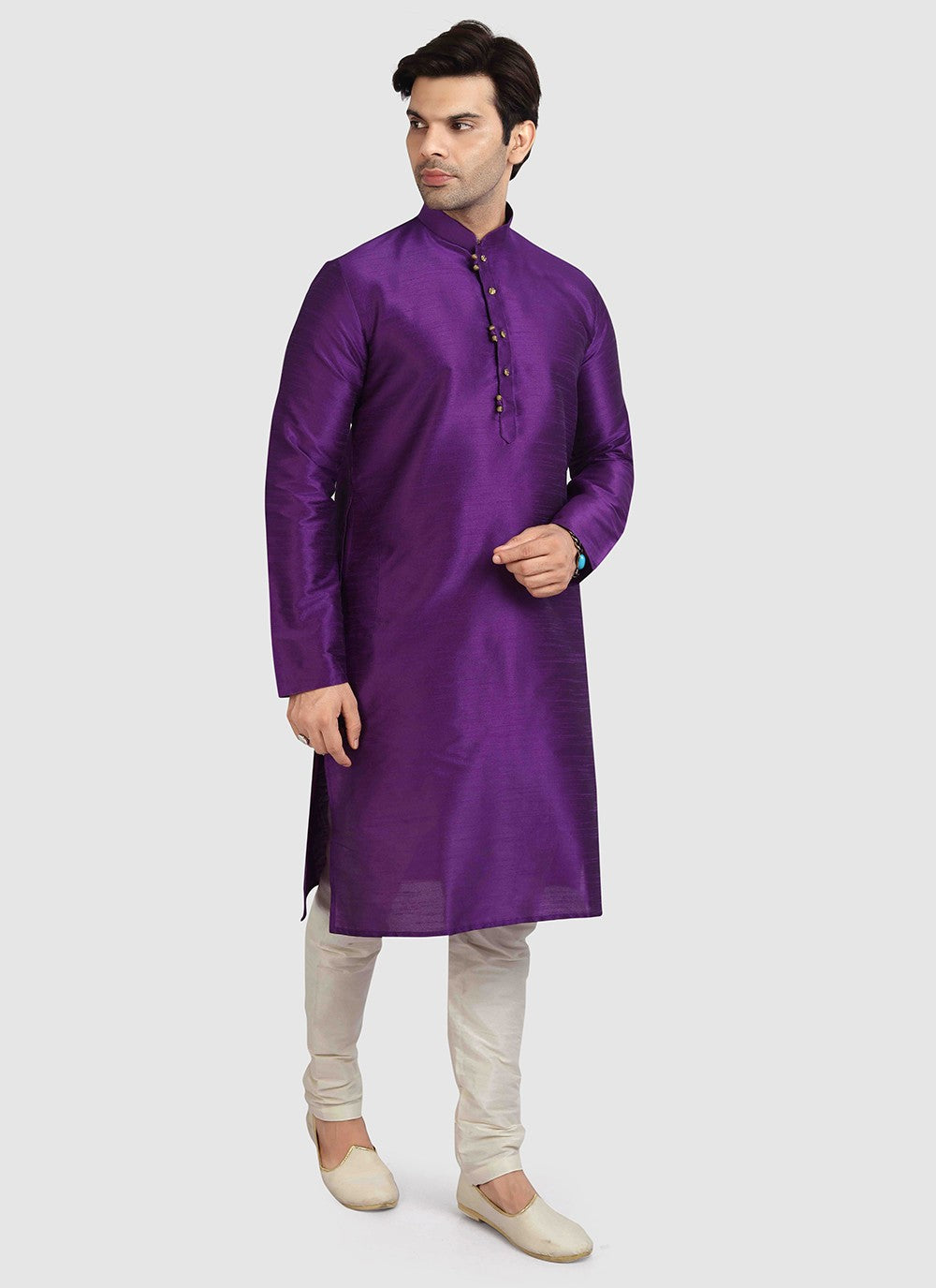 Plain Art Silk Purple Kurta Pyjama - M3407