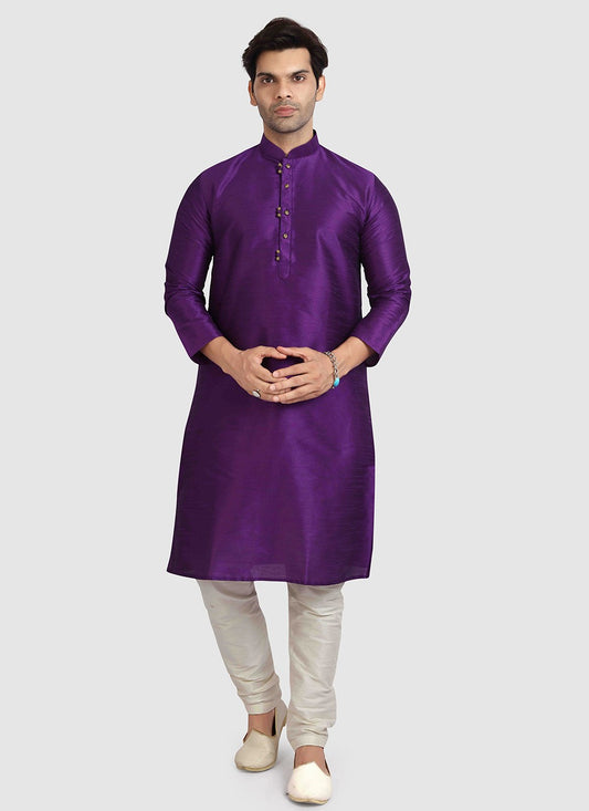 Plain Art Silk Purple Kurta Pyjama - M3407