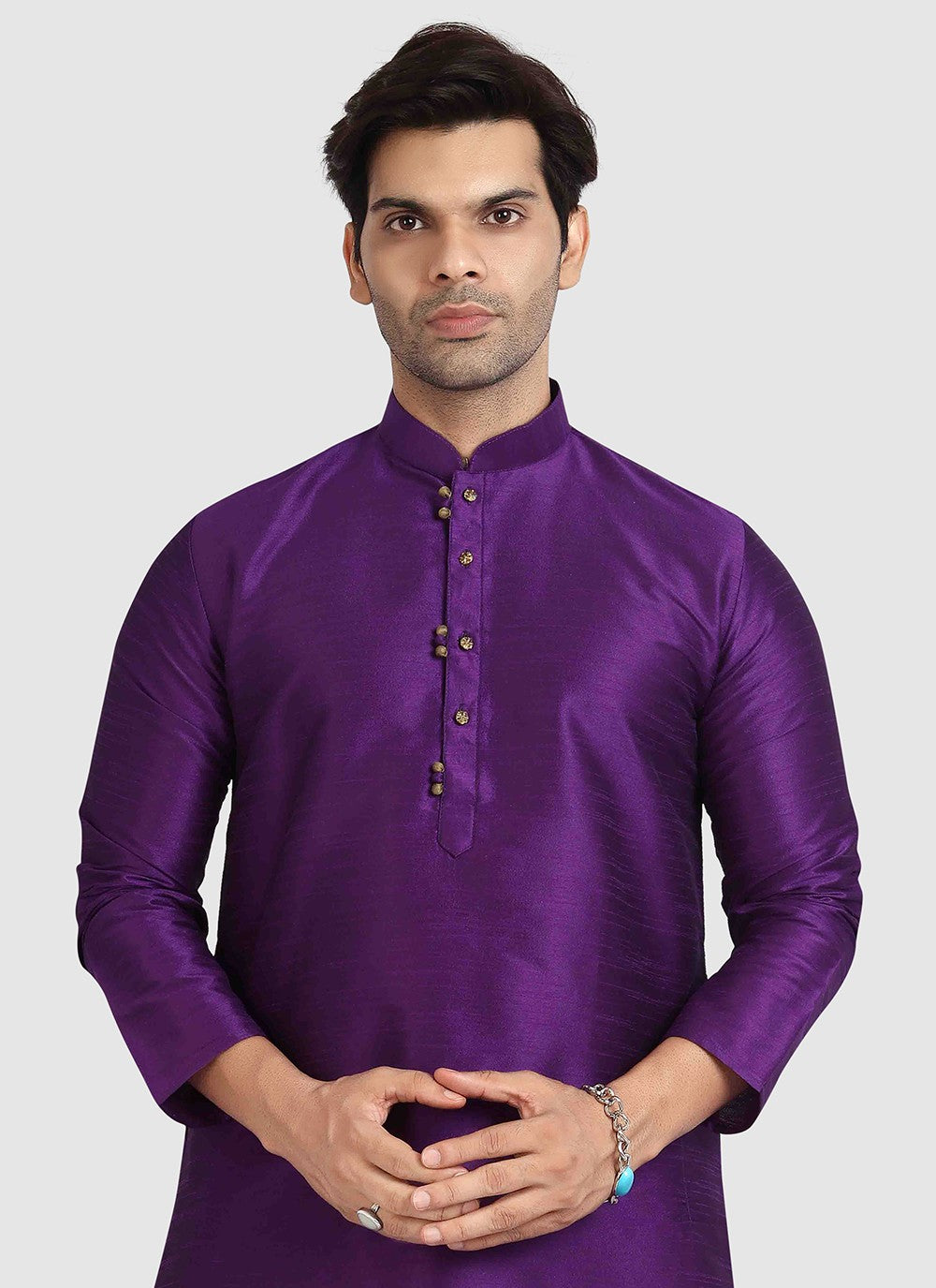 Plain Art Silk Purple Kurta Pyjama - M3407