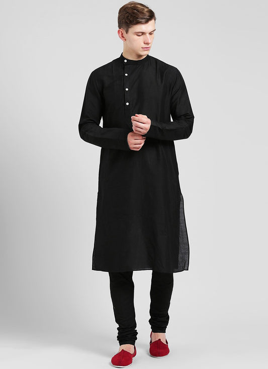 Plain Cotton Black Kurta Pyjama - M2434