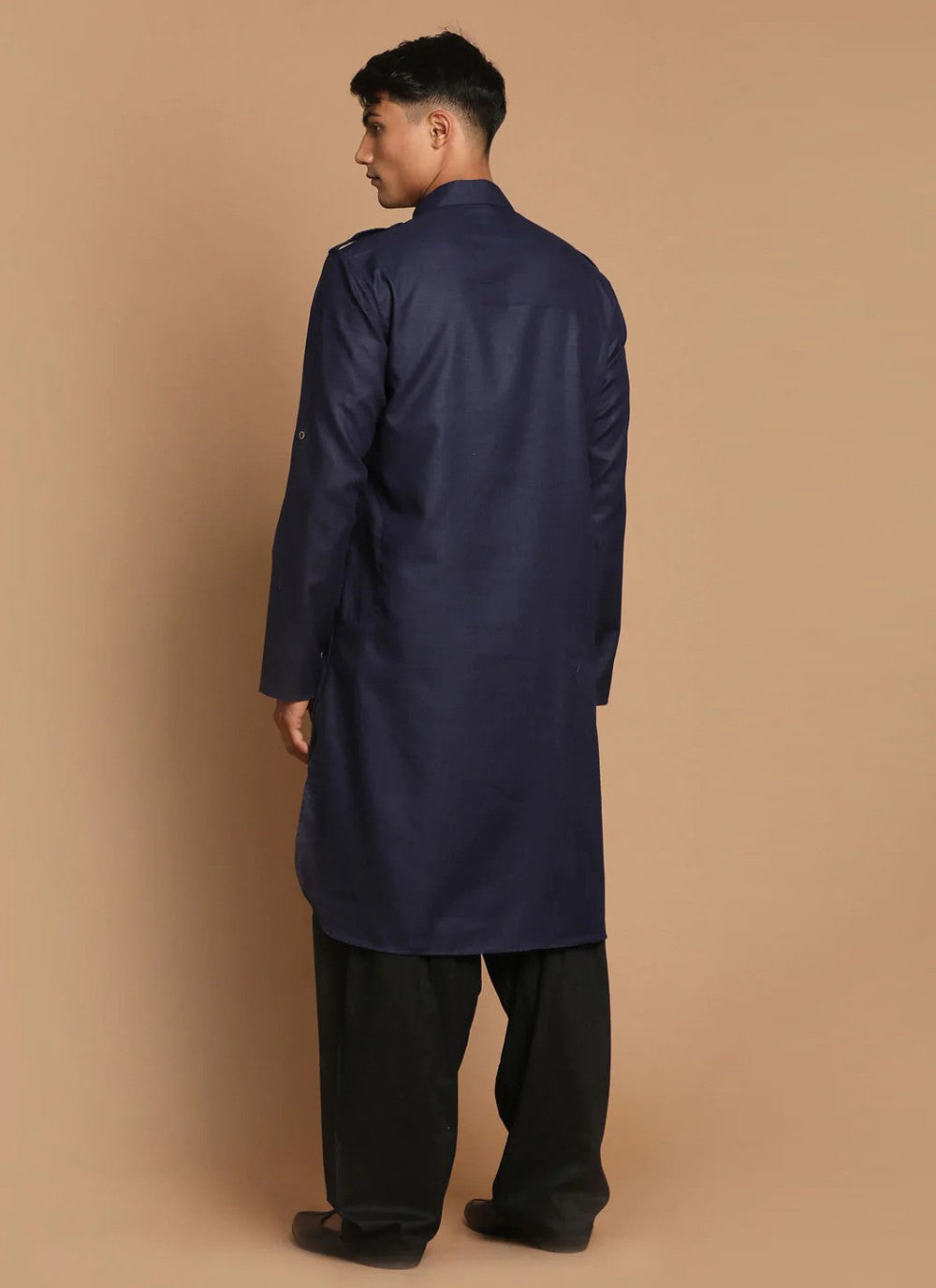 Plain Cotton Navy Blue Kurta Pyjama - M3855