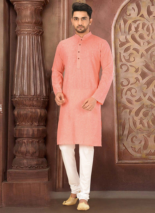 Plain Cotton Pink Kurta Pyjama - M2775