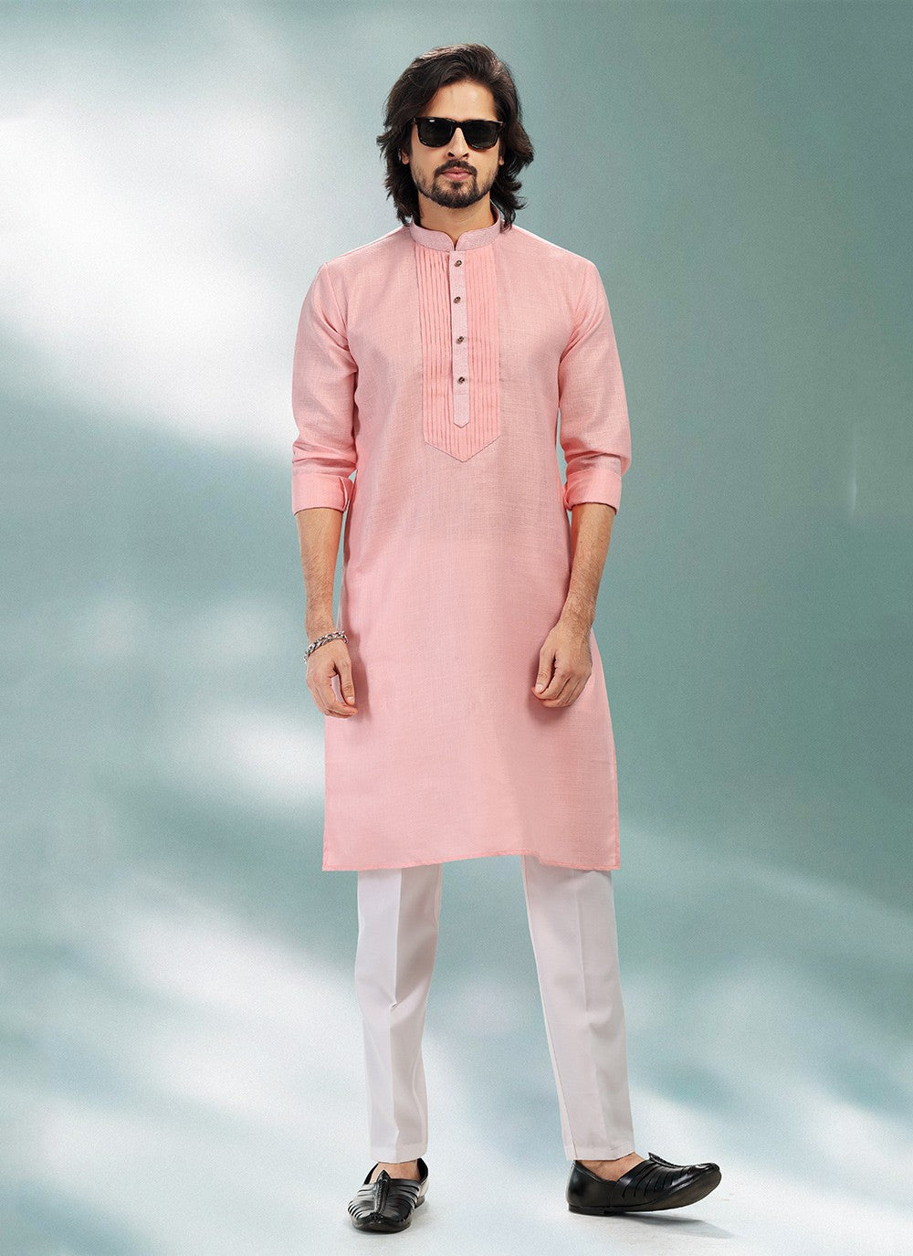 Plain Cotton , Linen Pink Kurta Pyjama - M4905