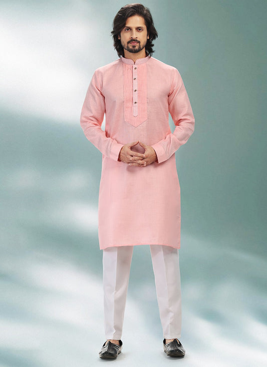 Plain Cotton , Linen Pink Kurta Pyjama - M4905