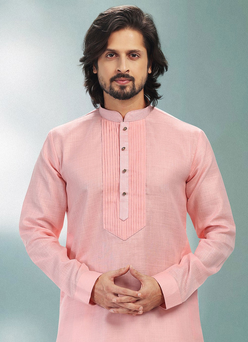 Plain Cotton , Linen Pink Kurta Pyjama - M4905