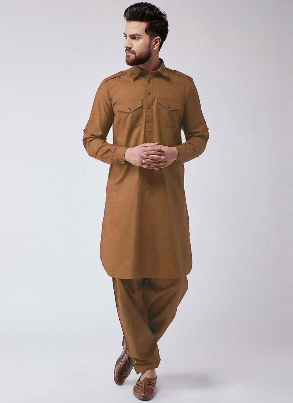 Plain Cotton Rust Kurta Pyjama - M6871