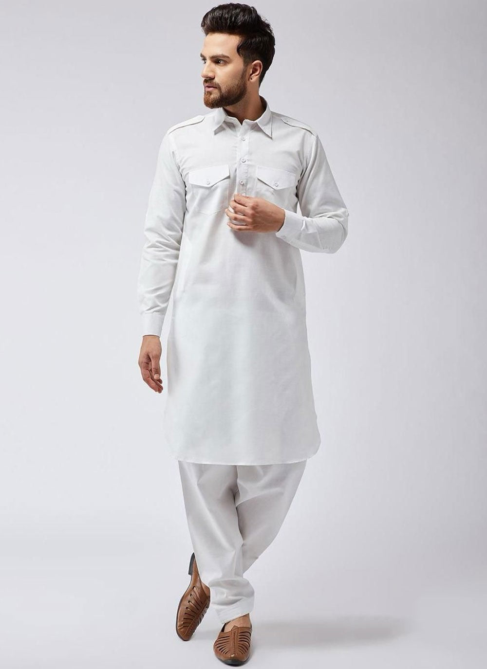 Plain Cotton White Kurta Pyjama - M6870