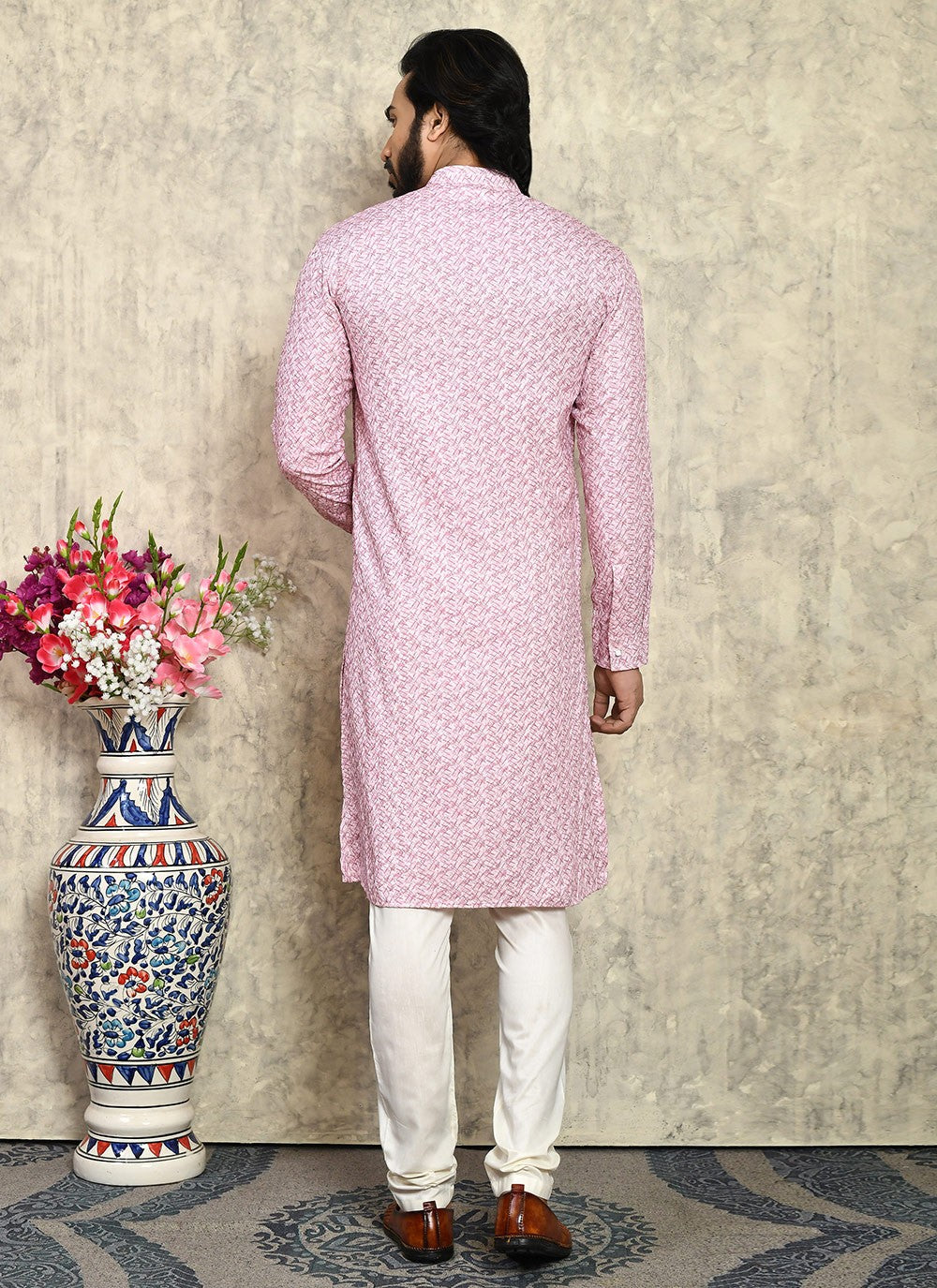 Plain Cotton Lycra Pink Kurta Pyjama - M7930