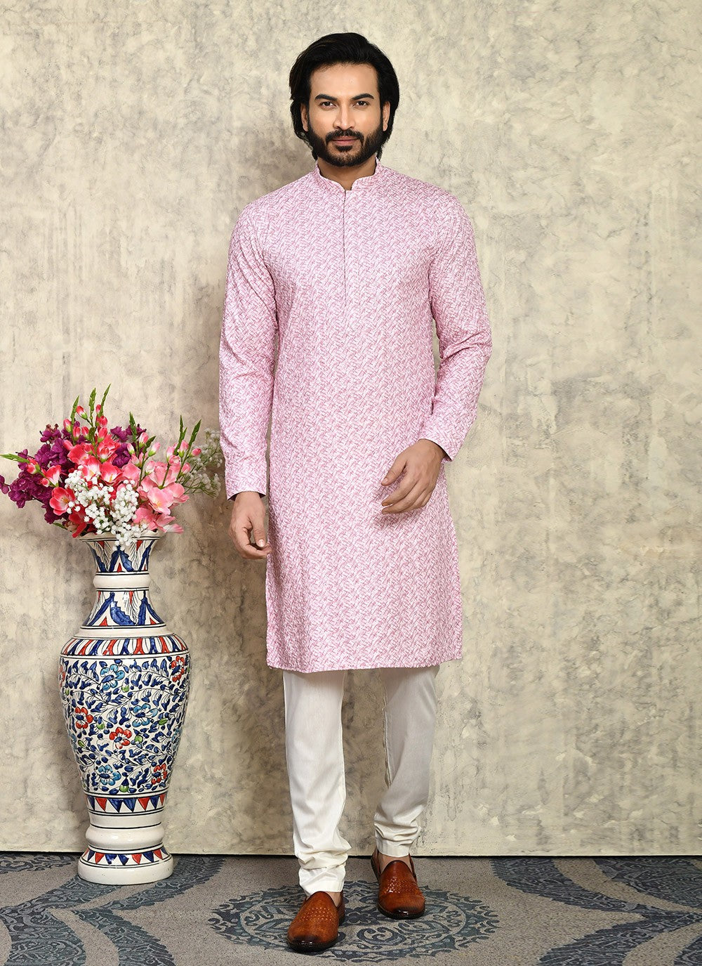 Plain Cotton Lycra Pink Kurta Pyjama - M7930