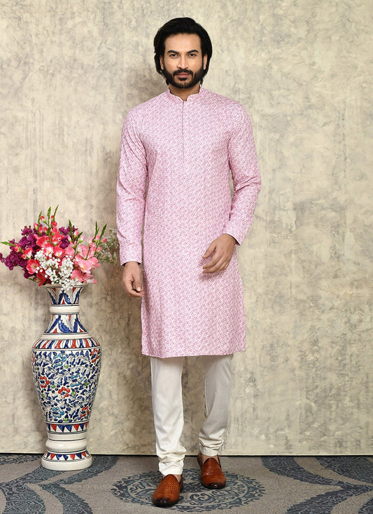 Plain Cotton Lycra Pink Kurta Pyjama - M7930