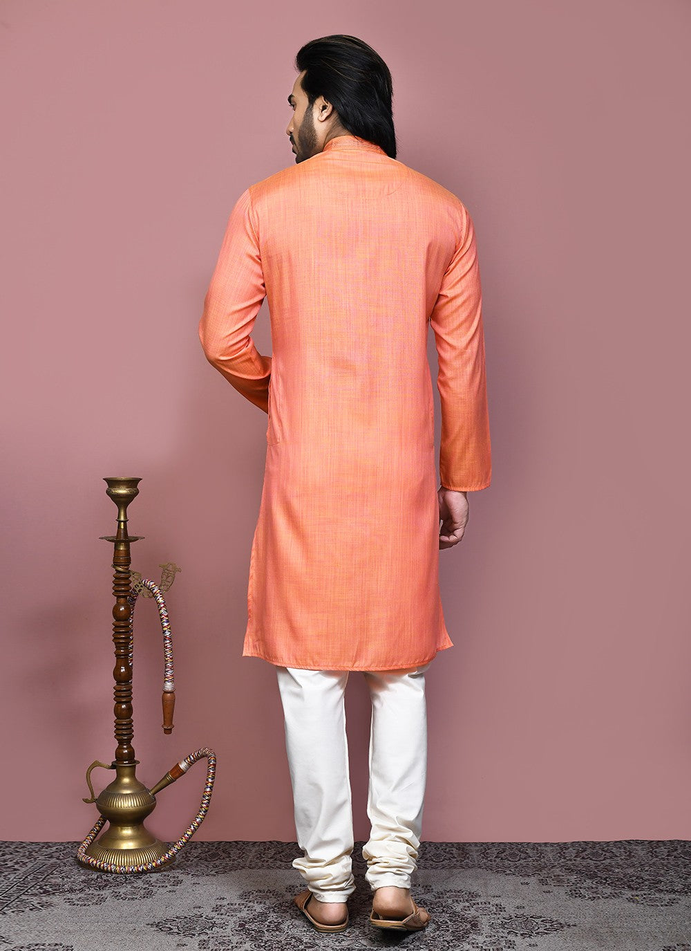 Plain Cotton Silk Orange Kurta Pyjama - M7881