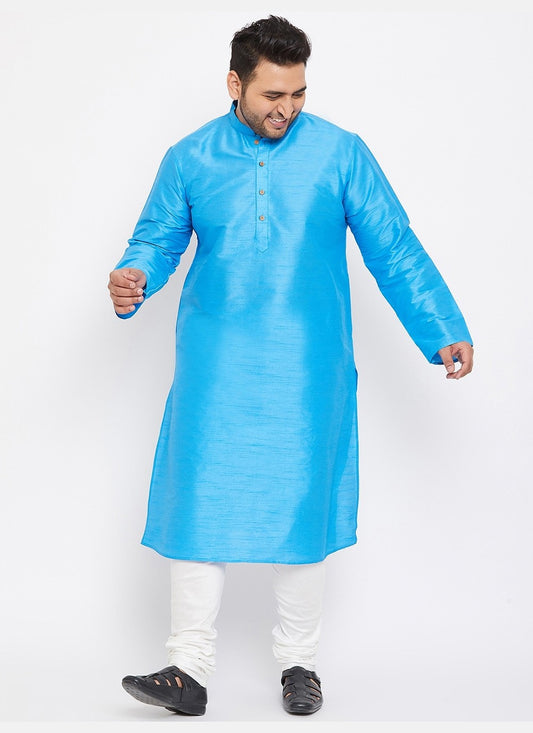 Plain Dupion Silk Aqua Blue Kurta Pyjama - M2636