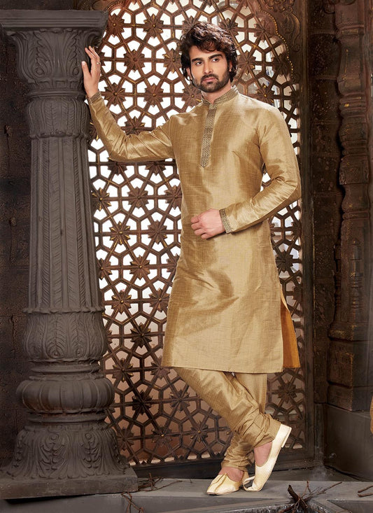 Plain Dupion Silk Beige Kurta Pyjama - M2127