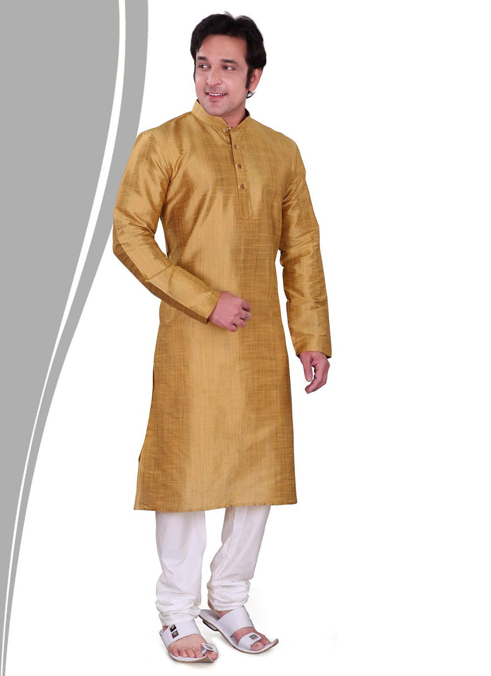 Plain Dupion Silk Beige Kurta Pyjama - M2146