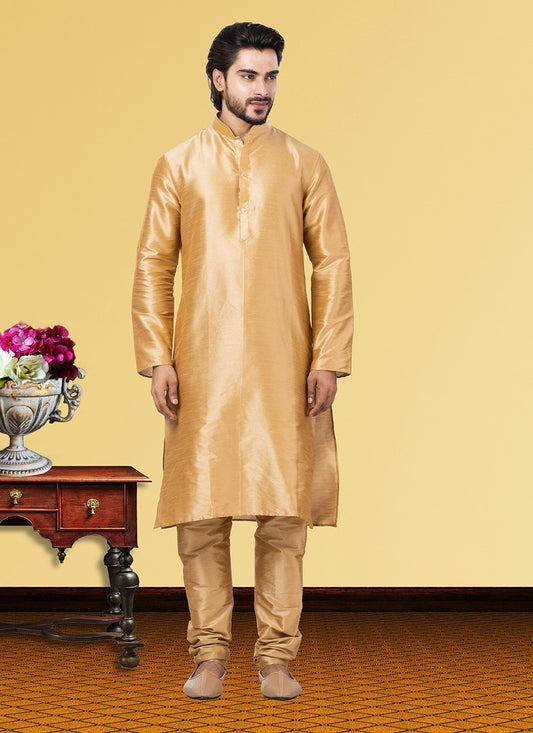 Plain Dupion Silk Beige Kurta Pyjama - M3680