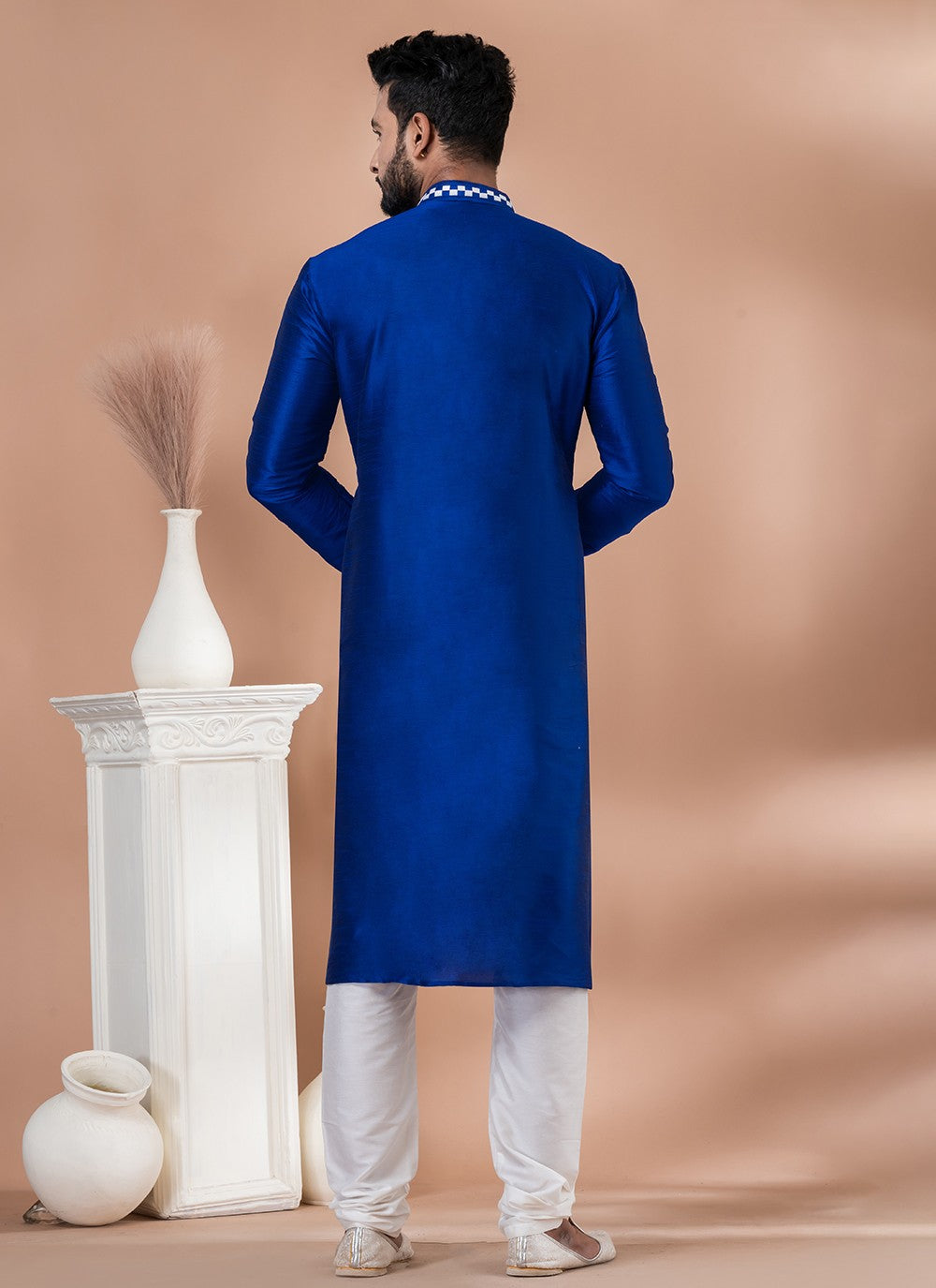 Plain Dupion Silk Blue Kurta Pyjama - M6970