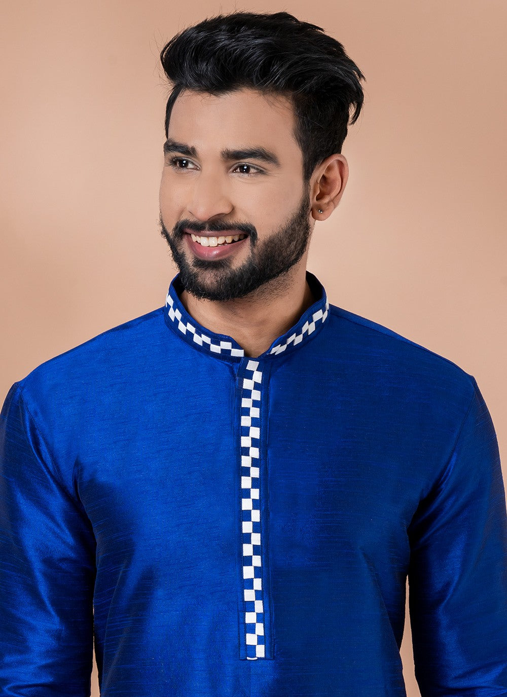 Plain Dupion Silk Blue Kurta Pyjama - M6970