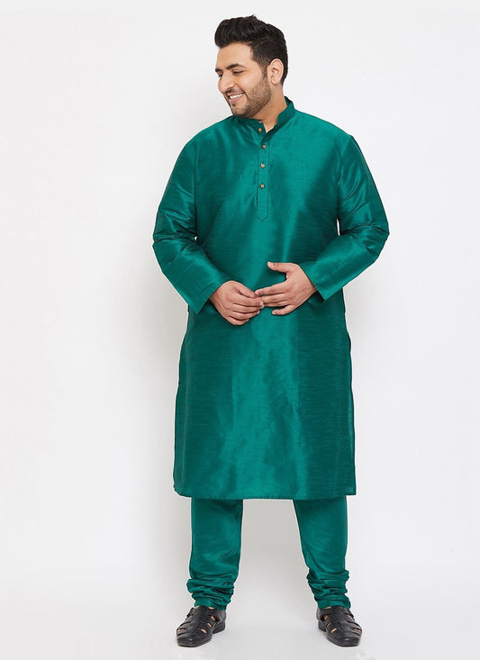 Plain Dupion Silk Green Kurta Pyjama - M2629