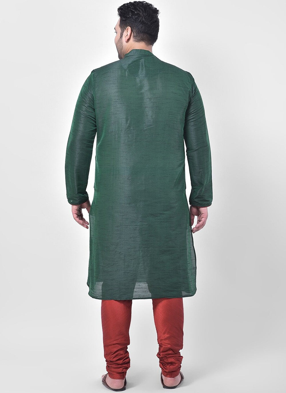 Plain Dupion Silk Green Kurta Pyjama - M2664