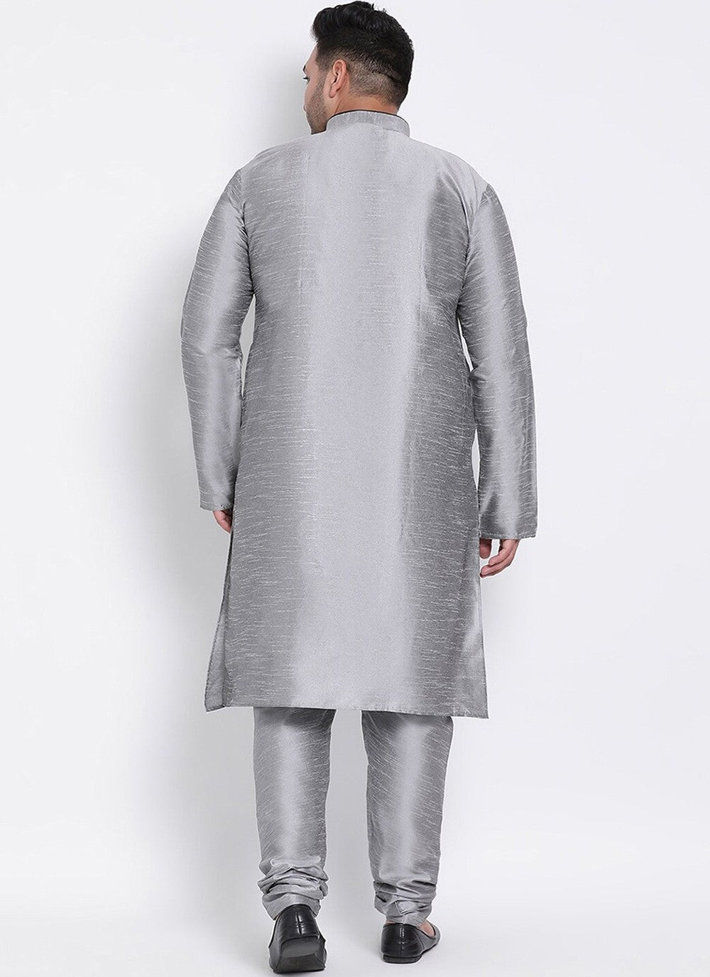 Plain Dupion Silk Grey Kurta Pyjama - M2666