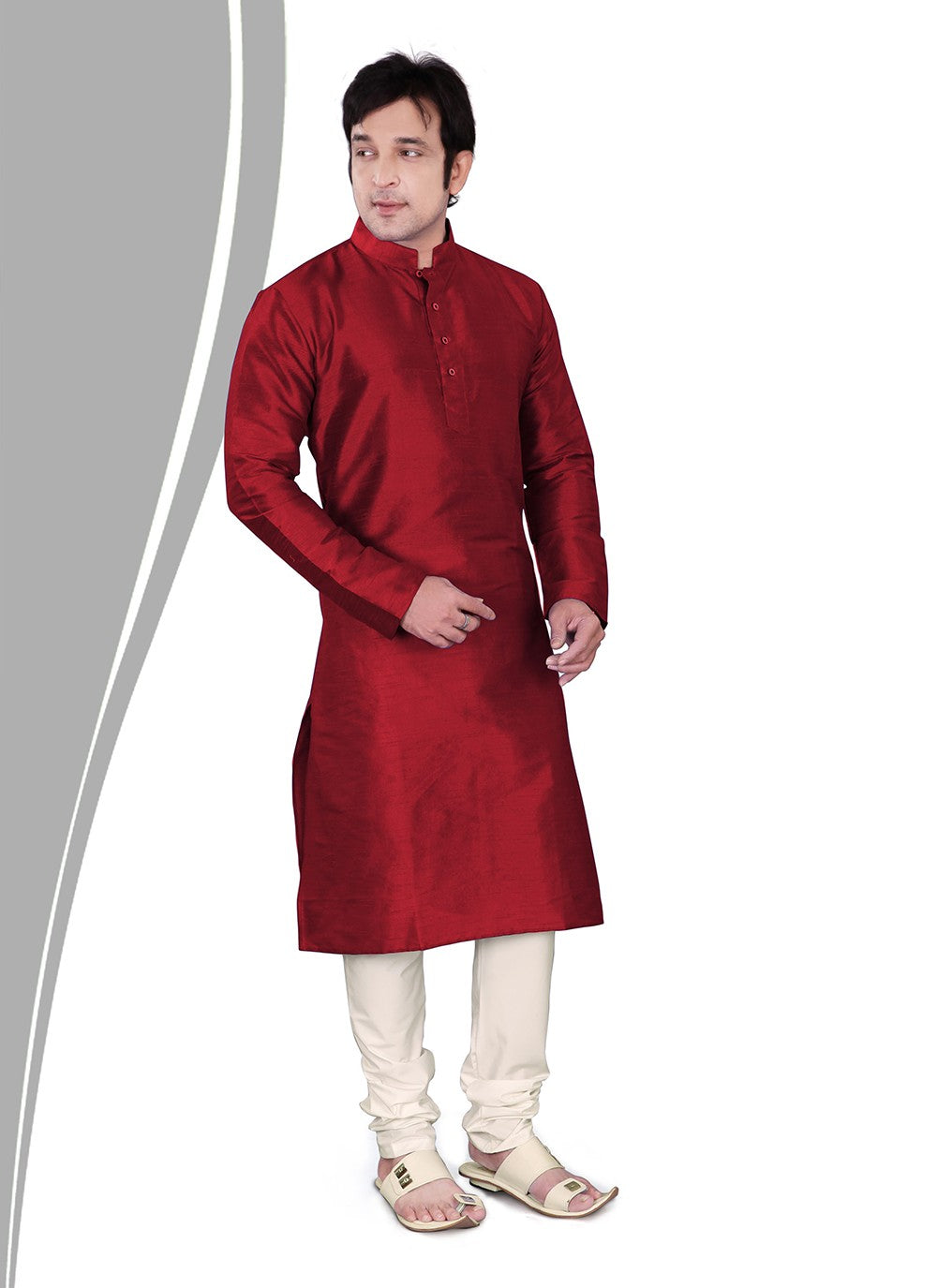 Plain Dupion Silk Maroon Kurta Pyjama - M2154