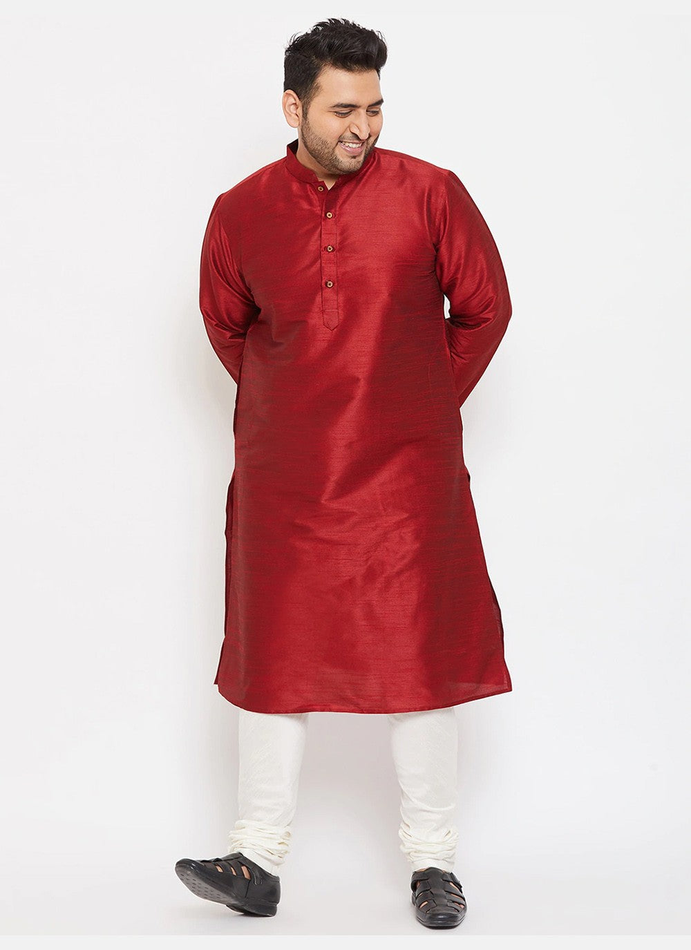 Plain Dupion Silk Maroon Kurta Pyjama - M2637