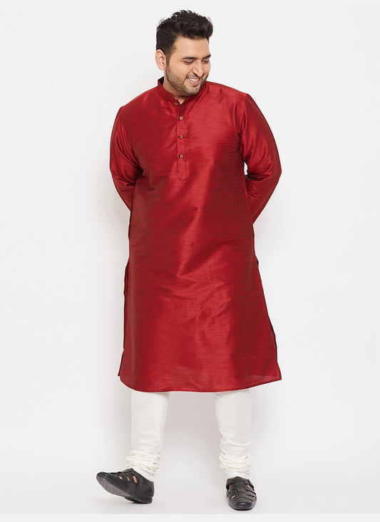 Plain Dupion Silk Maroon Kurta Pyjama - M2637